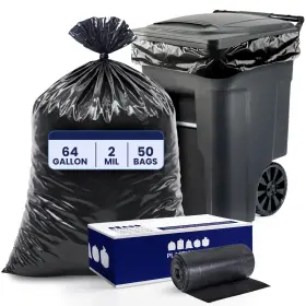 W65ldbtl2rl Plasticplace T64205bk - 64-65 Gallon Trash Can 1 Count Pack Of 50 Black