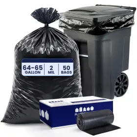 W65ldbtl2 Plasticplace 64-65 Gallon Trash Can Liners For 50 Count Pack Of 1 Black