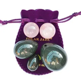 Yets4782 Polar Jade 3-pcs Nephrite Eggs Set And 2-pcs Rose Quartz Ben Wa Balls Bundle