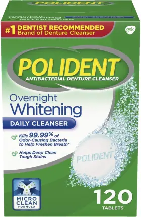 10158 Polident Overnight Whitening Denture Cleanser 120 Tablets Pack Of 2