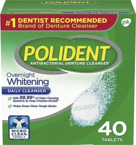 Polident 310158034452 Overnight Whitening Antibacterial Denture Cleanser Triple Mint