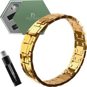 Polldan 705808701509 Magnetic Bracelets For Men 6000 Gauss Power Titanium Bracelet Gold 14k