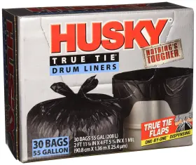 Hkk55030b Poly-america Husky True Tie 55-gallon Drum Liners 30 Count Pack Of 1 Black