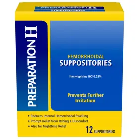Preparation H 305732883113 Hemorrhoid Suppositories For Itching And 12 Count Pack Of 1