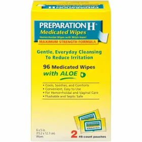 Preparation H 765857716244 Medicated Hemorrhoidal Wipes Cool Soothe Comfort 96ct Pack Of 2
