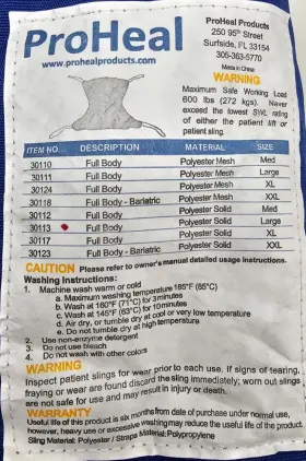 Ph-30113 Proheal Universal Full Body Lift Sling Large 55 Inch L X 43 - Solid Fabric