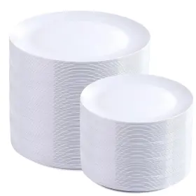 Ej00 Pulote Disposable Plastic Plates 200 Pieces White 10 Dinner 7 Dessert Inch