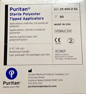 25-800 Puritan 5.5 Inch Sterile Polyester Tipped Applicator Aluminum Handle - 50/bx