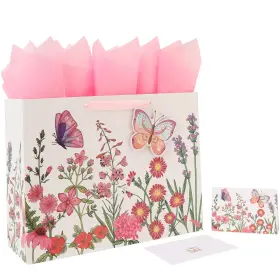 Beihe-210a Qirrmiy Gift Bag Set Extra Large 3d Butterfly 1 Pcs Handles Greeting Card Pink
