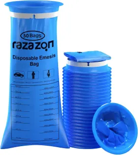 Razazon 726084360563 50-pack Disposable Emesis Vomit Puke Throw-up Barf Bags Air Sea Car Sickness Aid