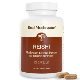 Fetegt197 Real Mushrooms Reishi Mushroom Capsules 200 Count Organic Handpicked Extracts