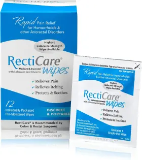 Recticare 304960980656 Medicated Anorectal Wipes Maximum Strength Topical Numbing 5%
