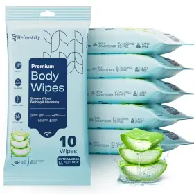 Rfrsh-pm6-ca Refreshify Xl Shower Wipes 6 Pack Body Adults Bathing Rinse Packs Extra Moist Aloe Vitamin
