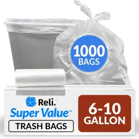 43551-147000 Reli. Supervalue 6-10 Gallon Trash Bags 1000 Count Bulk Can Liners Clear