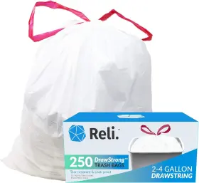 Reli. 606301182058 2-4 Gallon Trash Bags Drawstring 250 Count Pack Of 1 Clear