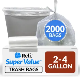 Reli. 606301202206 2-4 Gallon Trash Bags 2000 Count Bulk Value Clear