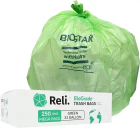 Reli. 606301203241 Biodegradable 33 Gallon Trash Bags 250 1 Count Pack Of Green