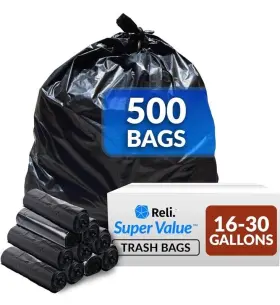 Reli. 606301303712 Supervalue 16-25 Gallon Trash Bags 500 1 Count Pack Of Black