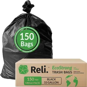 Reli. 606301339100 Ecostrong 33 Gallon Trash Bags 150 Count 1 Pack Of Black