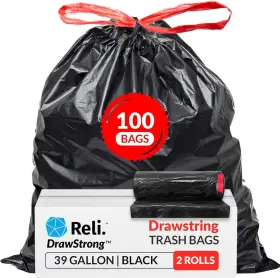 Reli. 606301339391 39 Gallon Trash Bags Drawstring 100 1 Count Pack Of Black