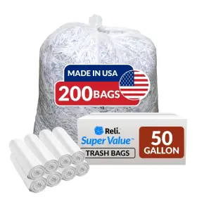 Reli. 606301434607 Premium 50 Gallon Trash Bags 200 Count 1 Pack Of Clear