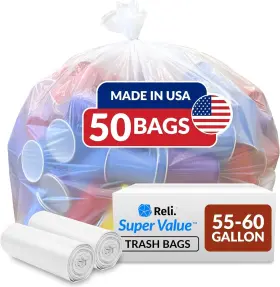Reli. 606301503563 Supervalue 55-60 Gallon Trash Bags 50 Count Made In Usa Clear