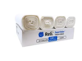 Reli. 606301504201 Supervalue 65 Gallon Trash Bags 120 1 Count Pack Of Clear