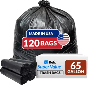 Reli. 606301504218 Supervalue 65 Gallon Trash Bags 120 1 Count Pack Of Black
