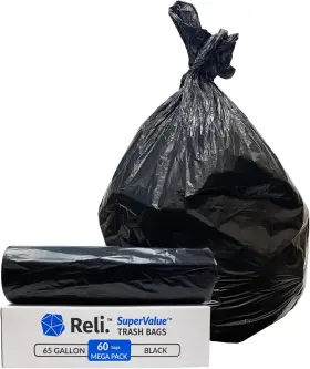 Reli. 606301504249 Supervalue 65 Gallon Trash Bags 60 Count Made In Usa Heavy Black