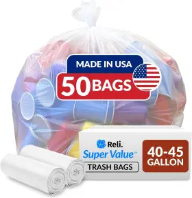 Reli. 606301504485 40 To 45 Gallon Trash Bags Heavy Duty 50 1 Count Pack Of Clear