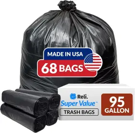 Reli. 606301616416 95 Gallon Trash Bags Heavy Duty 68 1 Count Pack Of Black