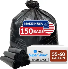 Cp386022 Reli. 55-60 Gallon Trash Bags Heavy Duty 150 Count 50-60 Black