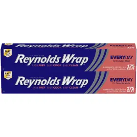 F2835000 Reynolds Aluminum Foil Roll 2 Pack 175 Sq Ft Double Silver Wrap Easily