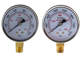 25op S A Low And High Pressure Gauges For Oxygen Regulator - 2.5 Inches Pair