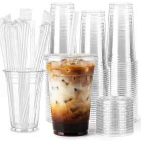 Saeuyvb Rongshuo-354 Plastic Cups 20 Oz 100 Pack Clear Disposable With Lids Straws Iced Cold