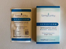 Sns58859 Safe-n-simple Simpurity Xeroform Impregnated Gauze Wound Dressing 5 Inch X9 10 Pads/box