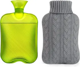Ys-green-2l Samply Hot Water Bottle With Knitted Cover 2l Bag For And Grey