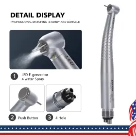 Sandent 612292534653 Dental Led E-generator High Speed Handpiece 4 Holes Air Turbine Water Spray