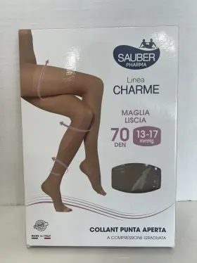 13-17mmhg Sauber Pharma 980379097 1 Pair Compression Stockings Open Toes 70 Den Nude New