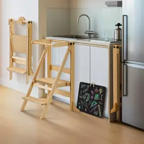 U0901by39 Sauce Zhan Toddler Tower Foldable Lightweight Kitchen Step Stool Natural