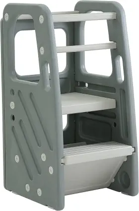 Plt01dg Sdadi Kids Durable Plastic Step Stool With 3 Adjustable Heights Dark Gray