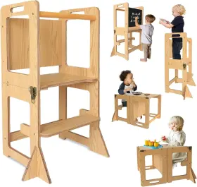 Tower1 Sensuniq Toddler Tower Kitchen Step Stool Helper For Kids Wooden Montessori Beige
