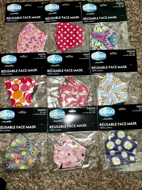 Shedrain 091806253158 9pc- Girls Gogo Fabric Face Mask Size Osfm Ages 4-10 New/ Sealed