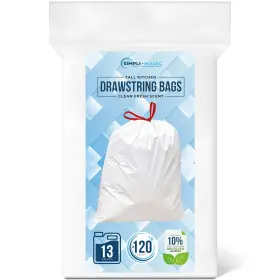 79618 Simpli-magic 13 Gallon Drawstring Trash Bags 120 Count Pack Of 1 White