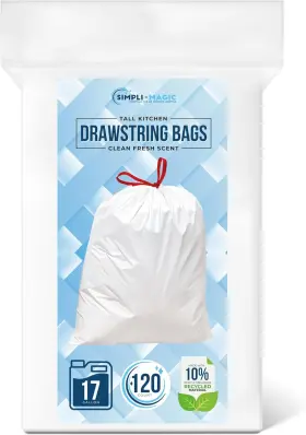79620 Simpli-magic 17 Gallon Drawstring Trash Bags 120 Count Pack Of 1 White