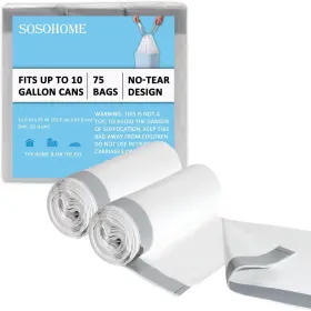 S215 Sosohome 10 Gallon Trash Bags Drawstring 1 Mil Thick White Garbage Bag For