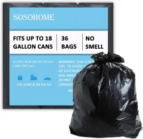 S232 Sosohome 18 Gallon Trash Bags - 1.5 Mil Extra Strong Tall 1 Count Pack Of 36 Black