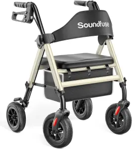 Ur410-cp Soundfuse Seniors Mobility Aid Rollator Walker With Seat 8 Wheels Foldable