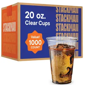 Stack Man 850010419640 Serve 1000 Drinks Without Refilling - 20oz Clear Plastic Cups Bulk