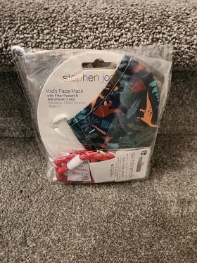 0196 Stephen Joseph Kids Face Masks 5ct Shark Space Zoo Dino Red Star With Lanyard